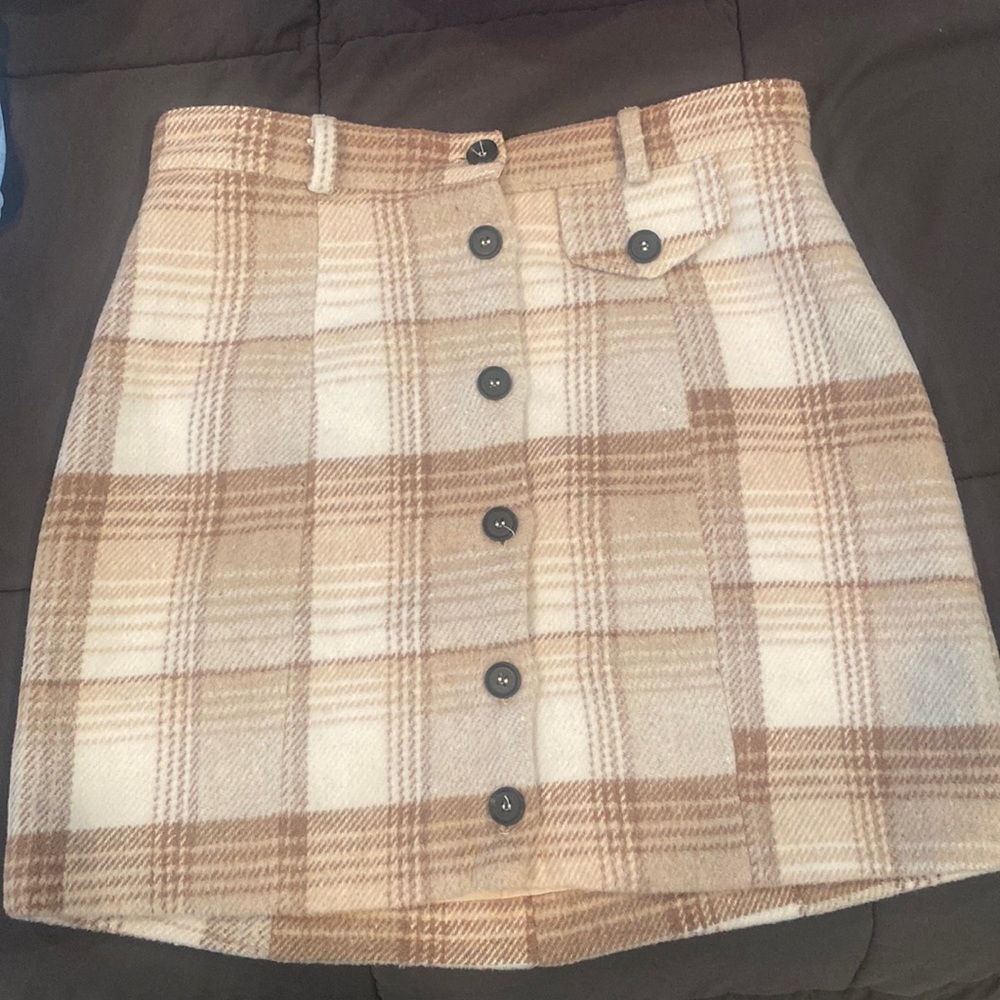 Plaid Knit Button Down Skirt